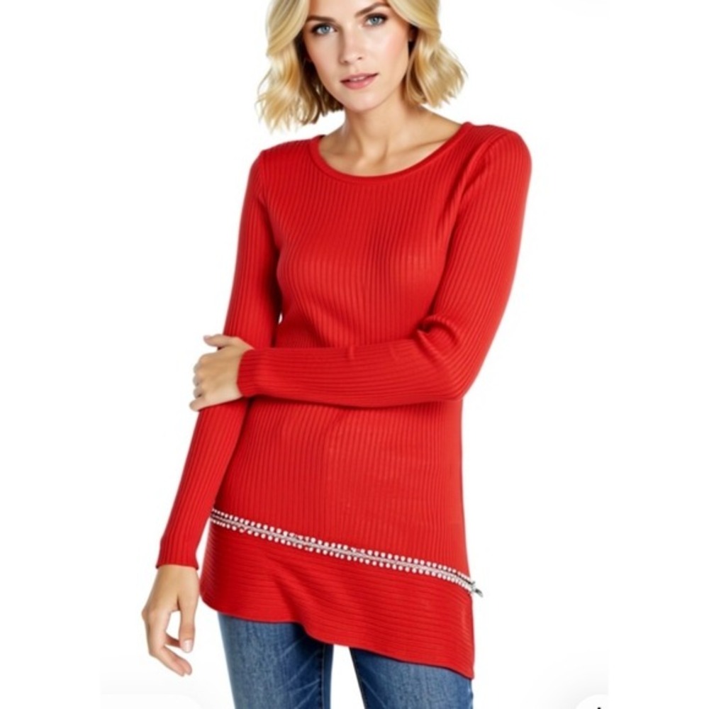 Inc International Concepts Red Tunic With Rhinestone Detail Size Large Nwt